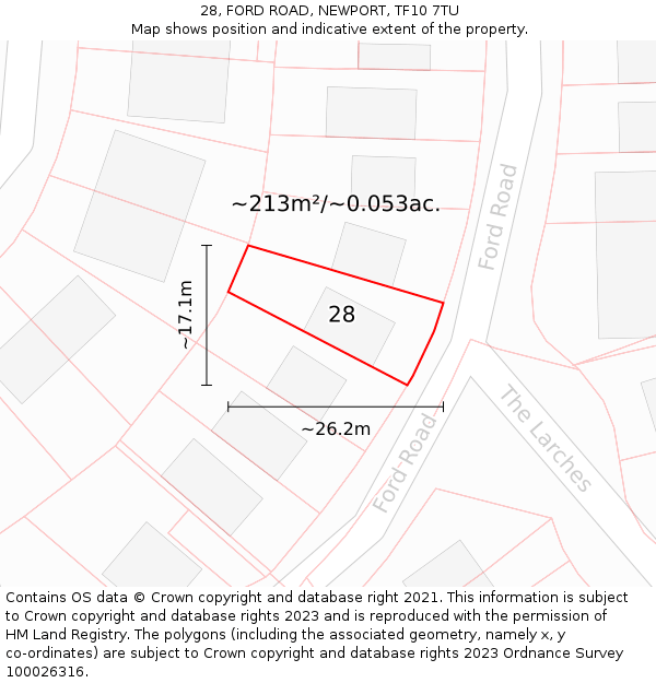 28, FORD ROAD, NEWPORT, TF10 7TU: Plot and title map