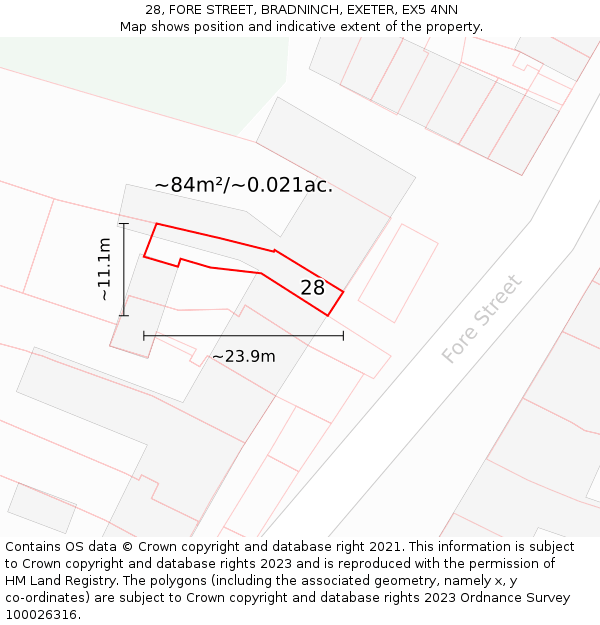 28, FORE STREET, BRADNINCH, EXETER, EX5 4NN: Plot and title map