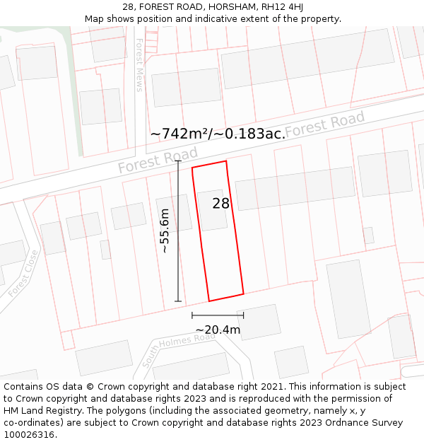 28, FOREST ROAD, HORSHAM, RH12 4HJ: Plot and title map