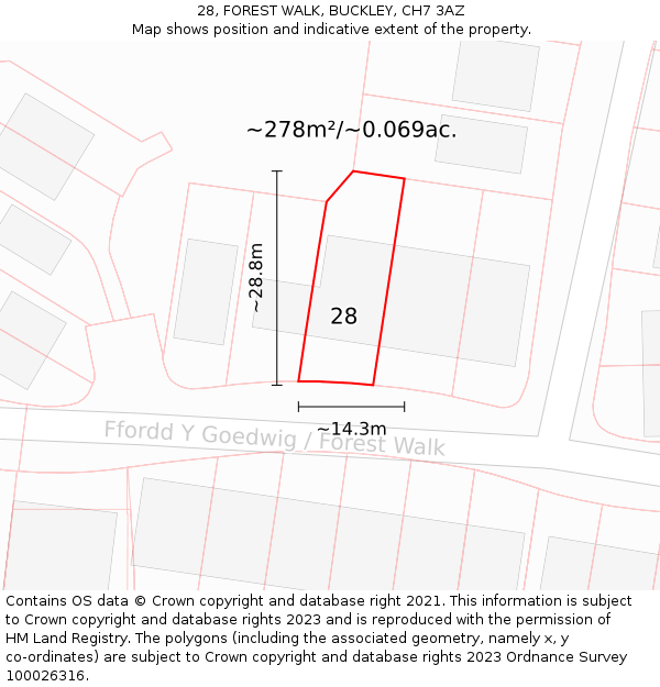 28, FOREST WALK, BUCKLEY, CH7 3AZ: Plot and title map