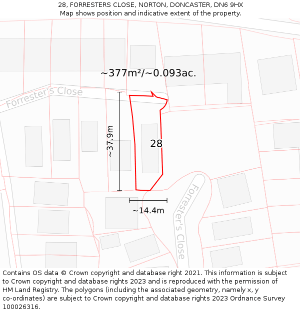 28, FORRESTERS CLOSE, NORTON, DONCASTER, DN6 9HX: Plot and title map