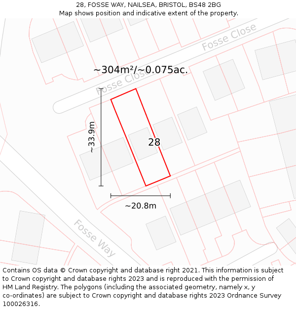 28, FOSSE WAY, NAILSEA, BRISTOL, BS48 2BG: Plot and title map