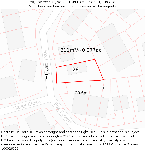 28, FOX COVERT, SOUTH HYKEHAM, LINCOLN, LN6 9UG: Plot and title map