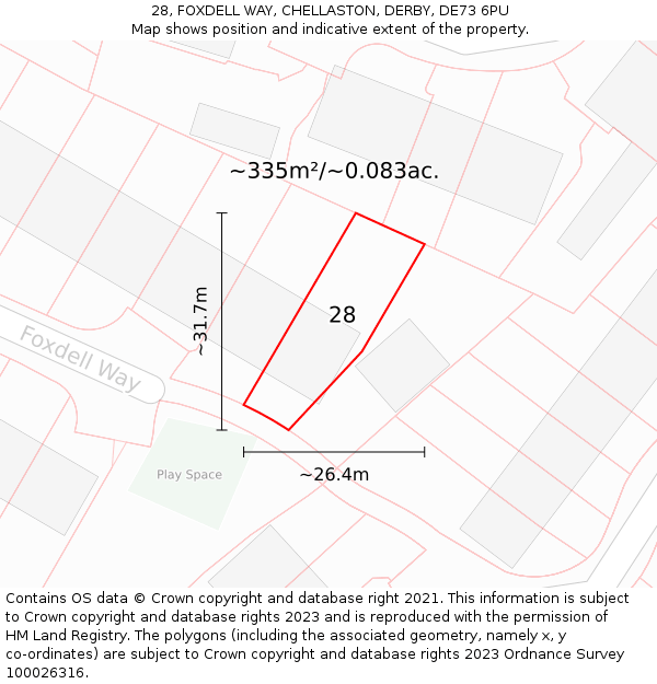 28, FOXDELL WAY, CHELLASTON, DERBY, DE73 6PU: Plot and title map