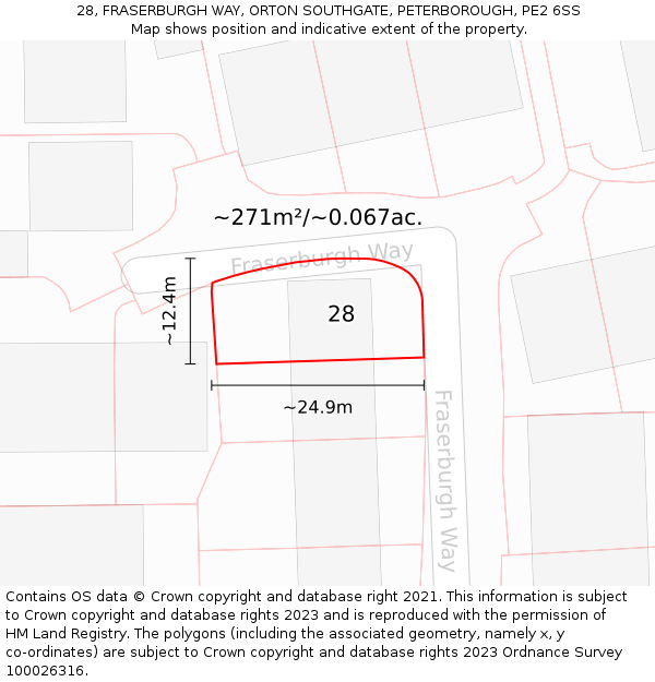 28, FRASERBURGH WAY, ORTON SOUTHGATE, PETERBOROUGH, PE2 6SS: Plot and title map