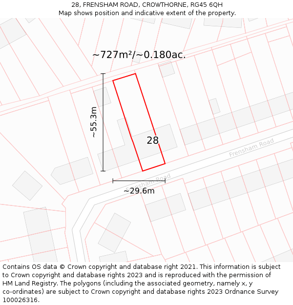 28, FRENSHAM ROAD, CROWTHORNE, RG45 6QH: Plot and title map