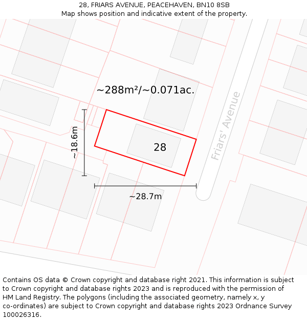 28, FRIARS AVENUE, PEACEHAVEN, BN10 8SB: Plot and title map