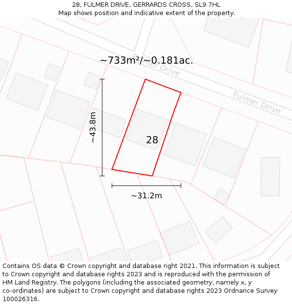 28, FULMER DRIVE, GERRARDS CROSS, SL9 7HL: Plot and title map