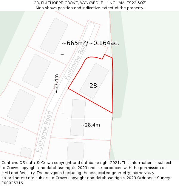 28, FULTHORPE GROVE, WYNYARD, BILLINGHAM, TS22 5QZ: Plot and title map