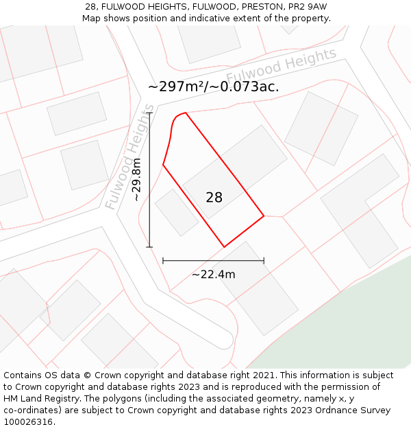 28, FULWOOD HEIGHTS, FULWOOD, PRESTON, PR2 9AW: Plot and title map