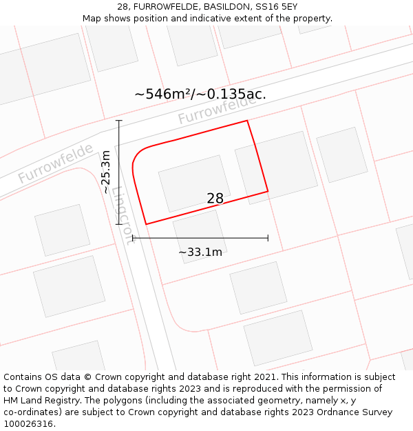 28, FURROWFELDE, BASILDON, SS16 5EY: Plot and title map