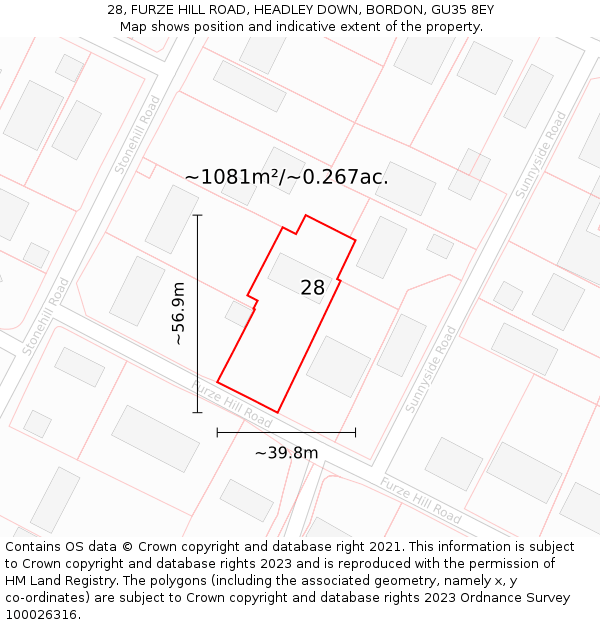 28, FURZE HILL ROAD, HEADLEY DOWN, BORDON, GU35 8EY: Plot and title map