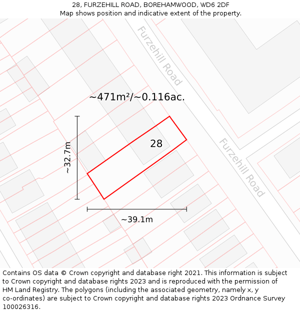 28, FURZEHILL ROAD, BOREHAMWOOD, WD6 2DF: Plot and title map