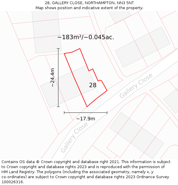 28, GALLERY CLOSE, NORTHAMPTON, NN3 5NT: Plot and title map