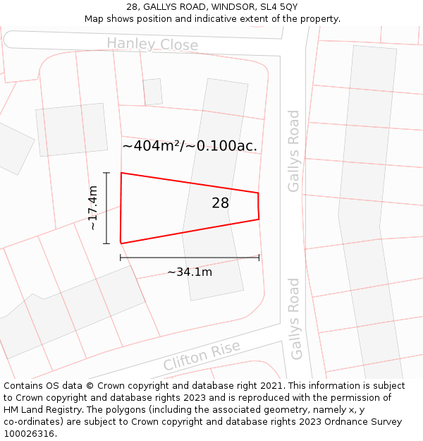 28, GALLYS ROAD, WINDSOR, SL4 5QY: Plot and title map