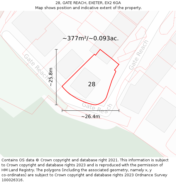 28, GATE REACH, EXETER, EX2 6GA: Plot and title map