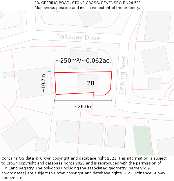 28, GEERING ROAD, STONE CROSS, PEVENSEY, BN24 5FF: Plot and title map