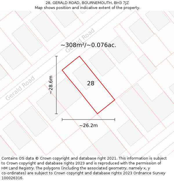 28, GERALD ROAD, BOURNEMOUTH, BH3 7JZ: Plot and title map