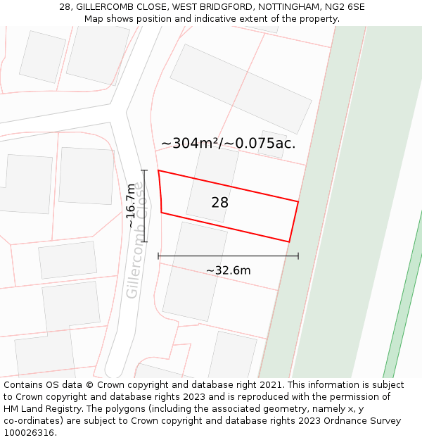 28, GILLERCOMB CLOSE, WEST BRIDGFORD, NOTTINGHAM, NG2 6SE: Plot and title map