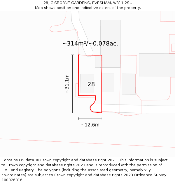 28, GISBORNE GARDENS, EVESHAM, WR11 2SU: Plot and title map