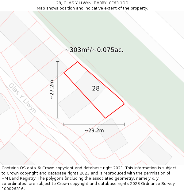28, GLAS Y LLWYN, BARRY, CF63 1DD: Plot and title map