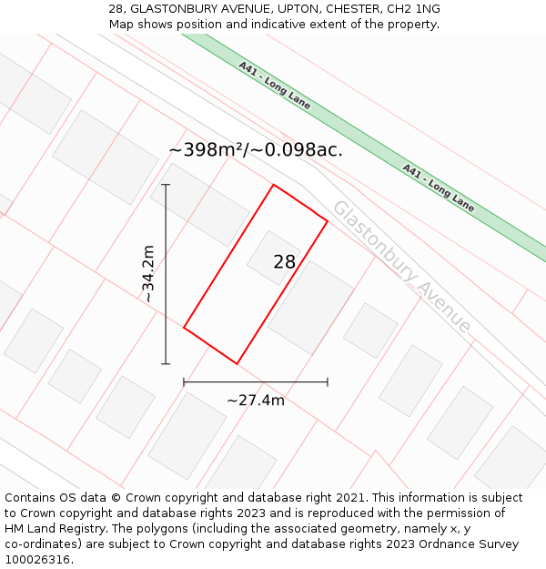 28, GLASTONBURY AVENUE, UPTON, CHESTER, CH2 1NG: Plot and title map