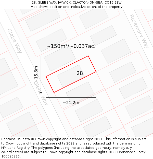 28, GLEBE WAY, JAYWICK, CLACTON-ON-SEA, CO15 2EW: Plot and title map