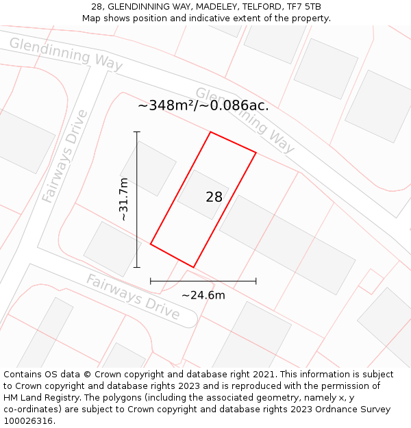 28, GLENDINNING WAY, MADELEY, TELFORD, TF7 5TB: Plot and title map