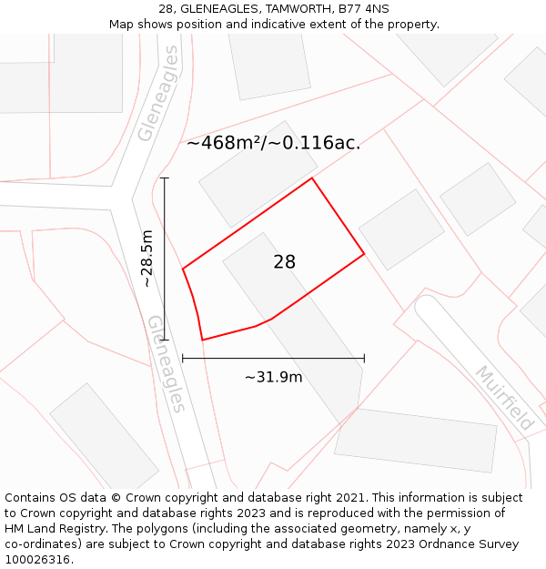 28, GLENEAGLES, TAMWORTH, B77 4NS: Plot and title map