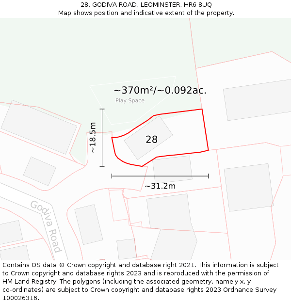 28, GODIVA ROAD, LEOMINSTER, HR6 8UQ: Plot and title map