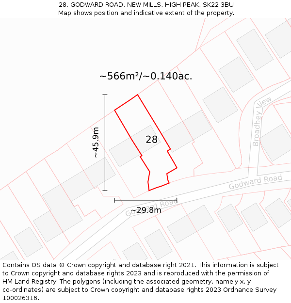 28, GODWARD ROAD, NEW MILLS, HIGH PEAK, SK22 3BU: Plot and title map