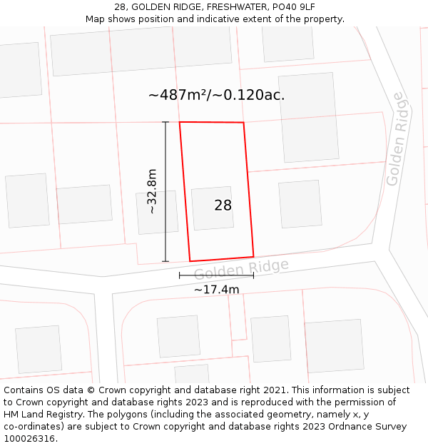 28, GOLDEN RIDGE, FRESHWATER, PO40 9LF: Plot and title map