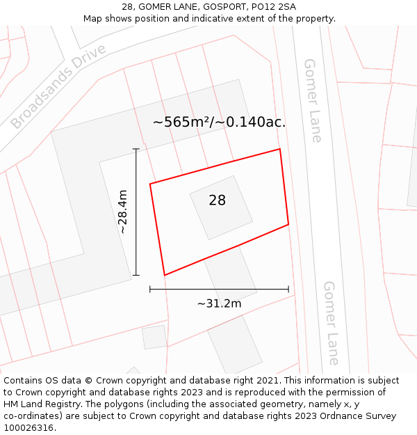 28, GOMER LANE, GOSPORT, PO12 2SA: Plot and title map