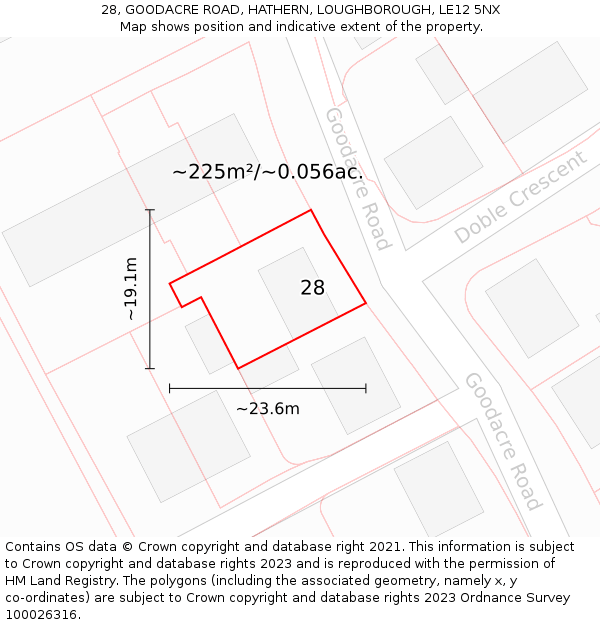 28, GOODACRE ROAD, HATHERN, LOUGHBOROUGH, LE12 5NX: Plot and title map