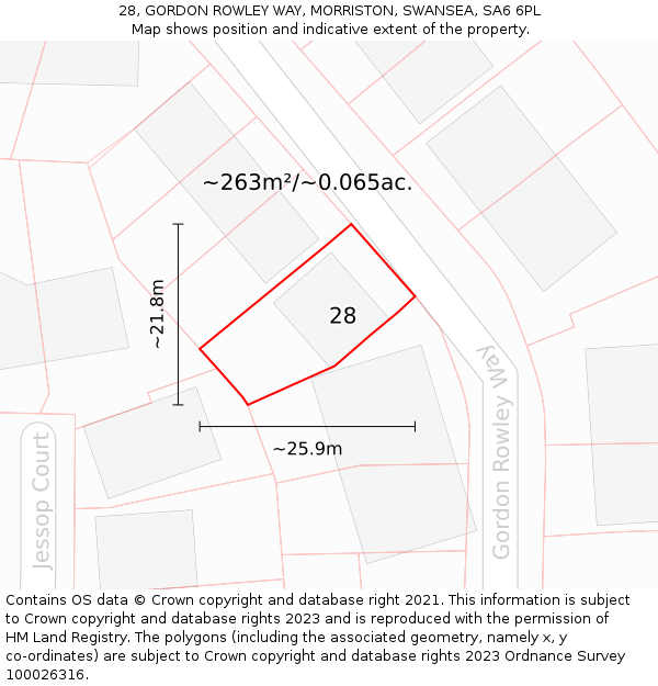 28, GORDON ROWLEY WAY, MORRISTON, SWANSEA, SA6 6PL: Plot and title map