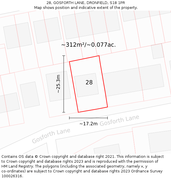 28, GOSFORTH LANE, DRONFIELD, S18 1PR: Plot and title map