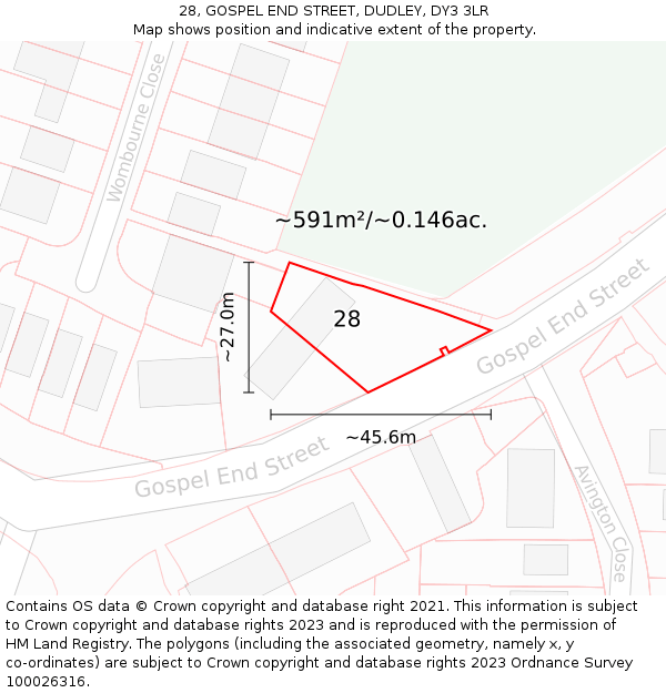 28, GOSPEL END STREET, DUDLEY, DY3 3LR: Plot and title map