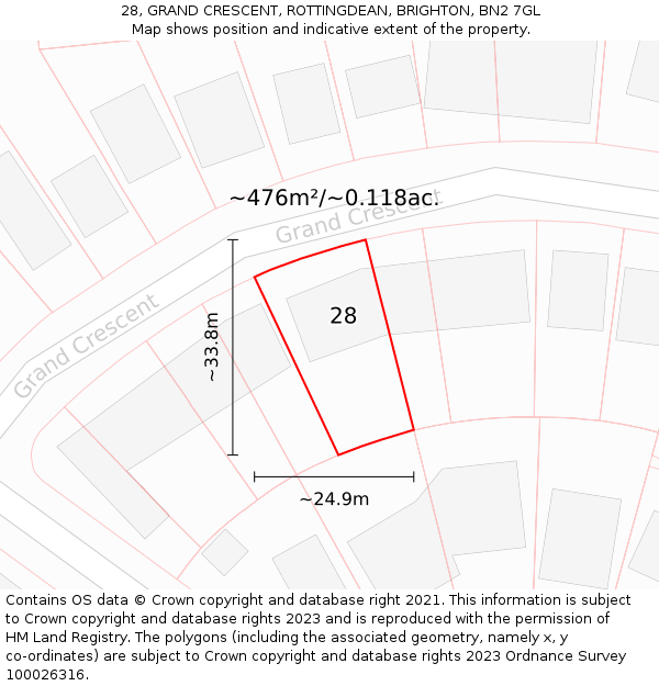 28, GRAND CRESCENT, ROTTINGDEAN, BRIGHTON, BN2 7GL: Plot and title map