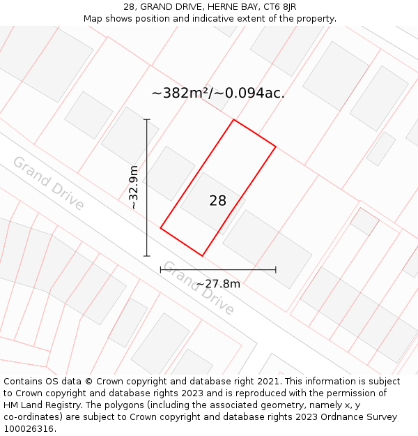 28, GRAND DRIVE, HERNE BAY, CT6 8JR: Plot and title map