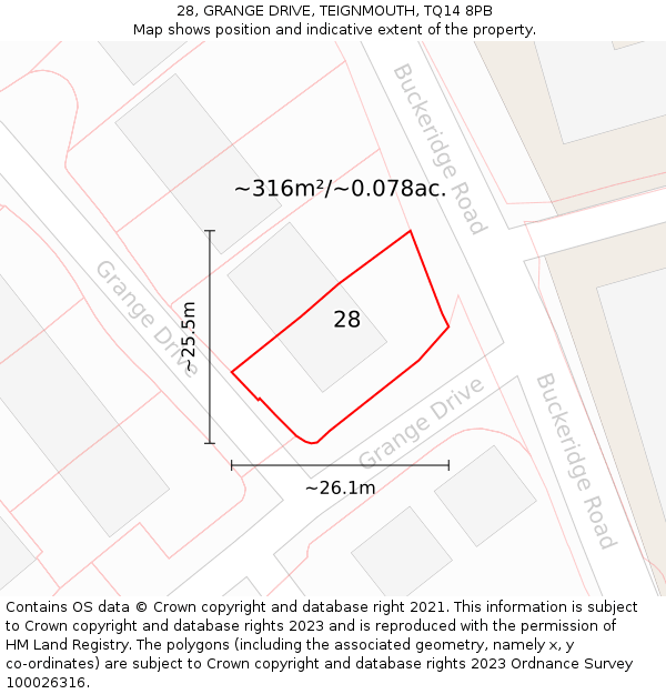 28, GRANGE DRIVE, TEIGNMOUTH, TQ14 8PB: Plot and title map