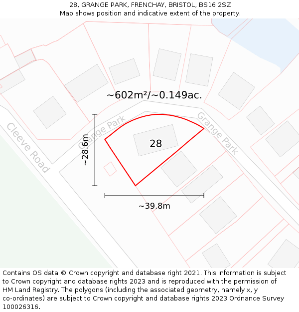 28, GRANGE PARK, FRENCHAY, BRISTOL, BS16 2SZ: Plot and title map