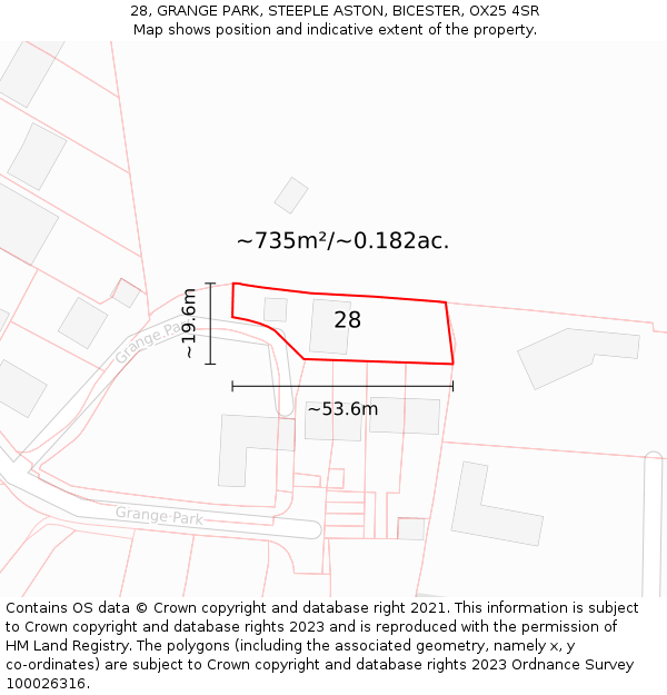 28, GRANGE PARK, STEEPLE ASTON, BICESTER, OX25 4SR: Plot and title map