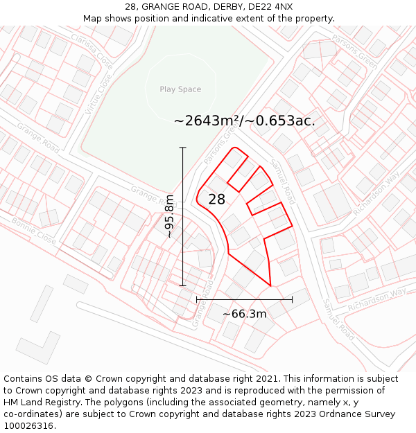 28, GRANGE ROAD, DERBY, DE22 4NX: Plot and title map