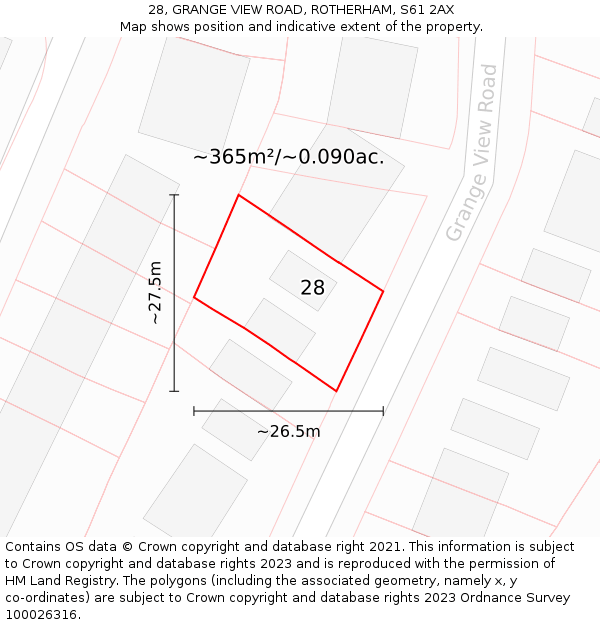 28, GRANGE VIEW ROAD, ROTHERHAM, S61 2AX: Plot and title map