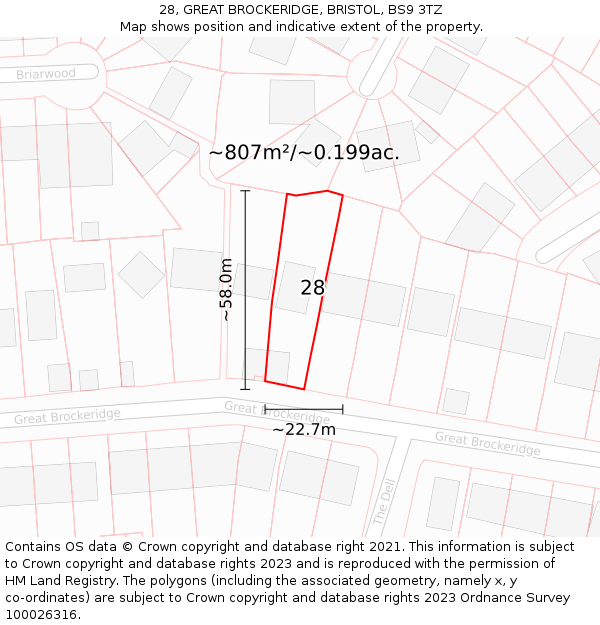 28, GREAT BROCKERIDGE, BRISTOL, BS9 3TZ: Plot and title map