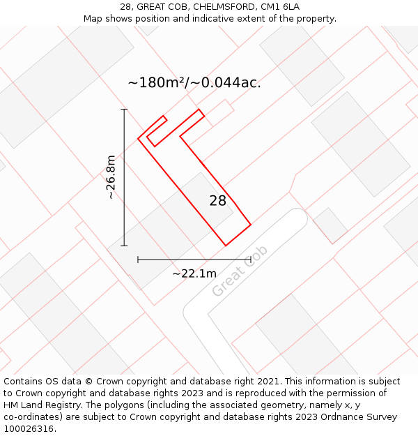 28, GREAT COB, CHELMSFORD, CM1 6LA: Plot and title map