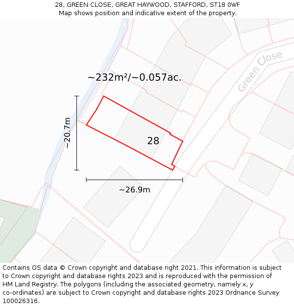28, GREEN CLOSE, GREAT HAYWOOD, STAFFORD, ST18 0WF: Plot and title map