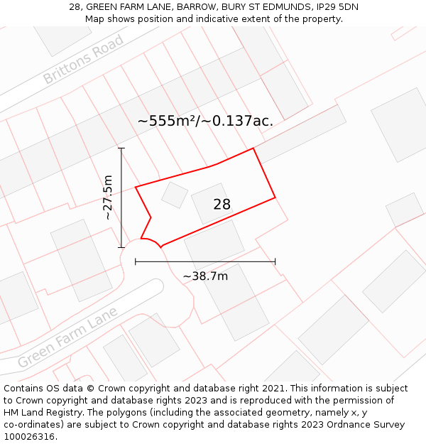 28, GREEN FARM LANE, BARROW, BURY ST EDMUNDS, IP29 5DN: Plot and title map