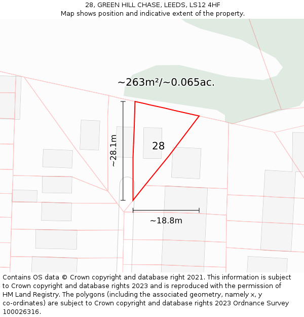 28, GREEN HILL CHASE, LEEDS, LS12 4HF: Plot and title map