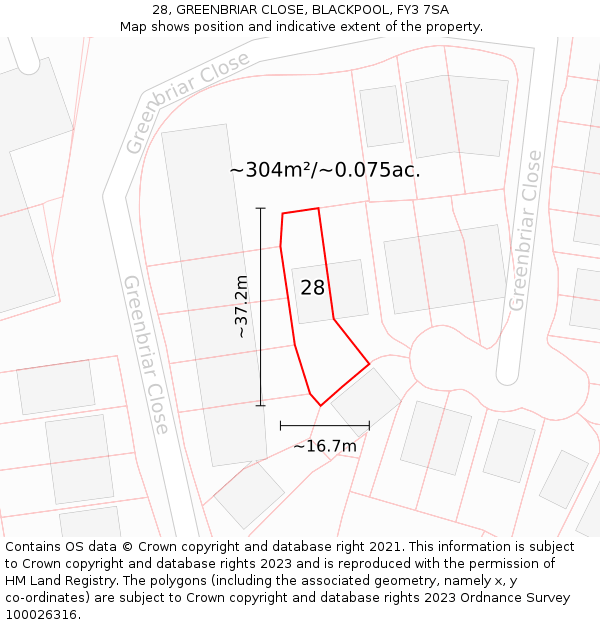 28, GREENBRIAR CLOSE, BLACKPOOL, FY3 7SA: Plot and title map